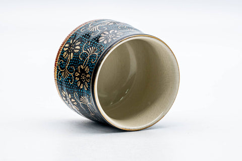 Japanese Teacup - Aochiba Blue Gold Floral Kutani-yaki Yunomi - 170ml