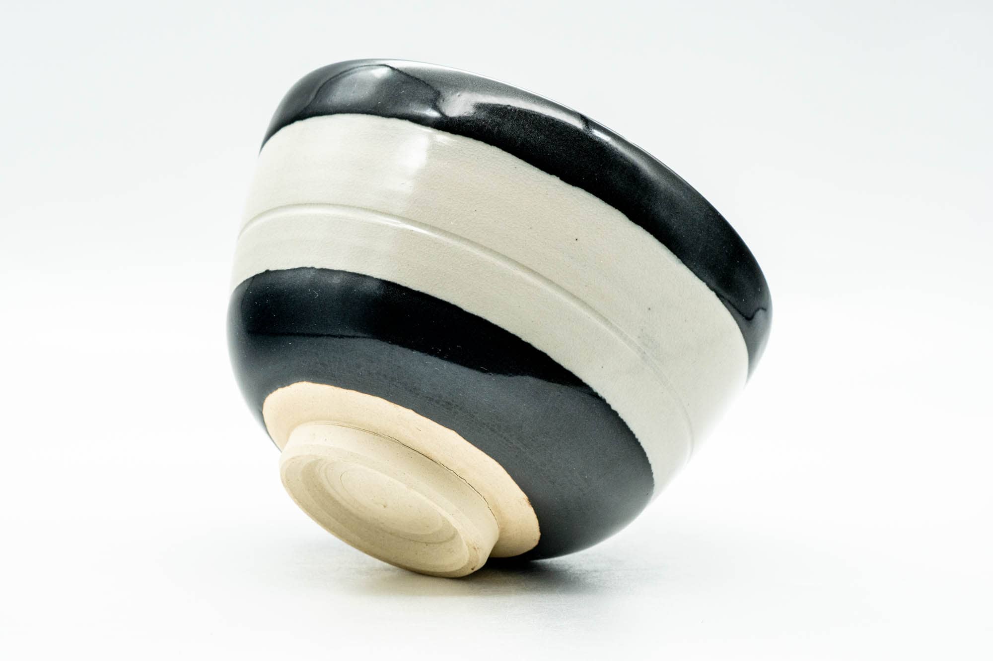 Japanese Matcha Bowl - Black White Stripe Glazed Kyo-yaki Chawan - 350ml
