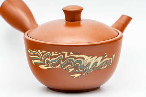 Japanese Kyusu - Akai Shinko 伸康 - Nerikomi Striped Tokoname-yaki Debeso Teapot - 150ml - Tezumi