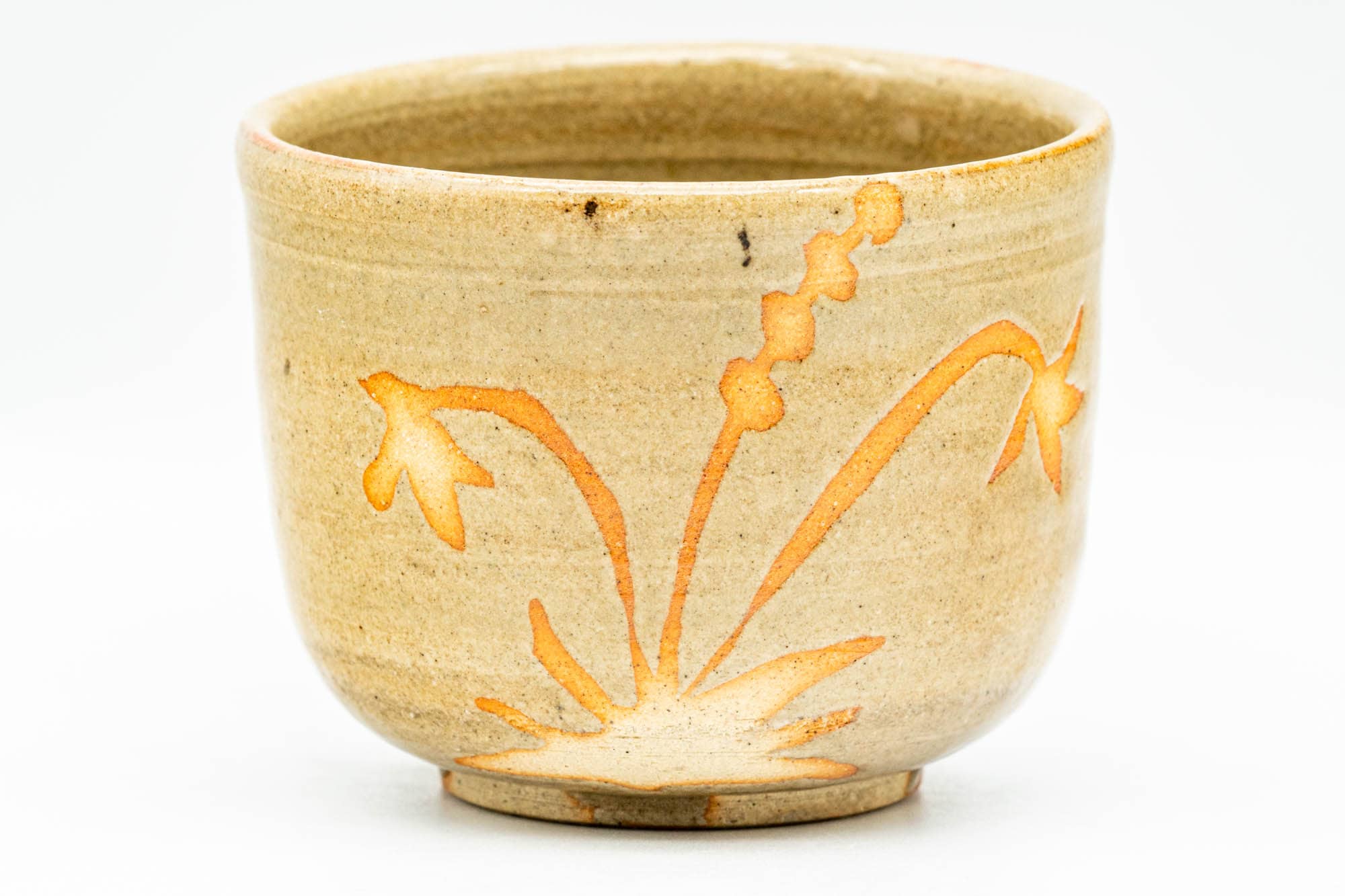 Japanese Teacup - Beige Glazed Floral Yunomi - 150ml