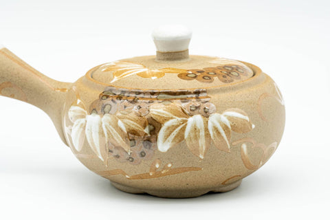 Japanese Kyusu - Floral Beige Glazed Porcelain Teapot - 300ml - Tezumi