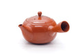 Tezumi — Japanese Kyusu - Engraved Floral Red Shudei Tokoname Mesh Teapot - 320ml — side view showing the spout