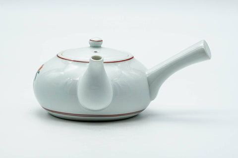 Japanese Tea Set - Floral White Porcelain Arita-yaki Kyusu Teapot with 4 Yunomi Teacups