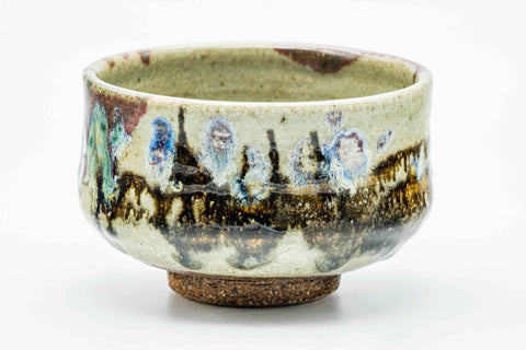Japanese Matcha Bowl - Abstract Green Purple Drip-Glazed Chawan - 400ml