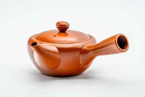 Japanese Kyusu - Smooth Red Shudei Tokoname-yaki Ceramic Teapot - 270ml - side profile with the spout to the left