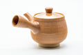 Japanese Kyusu - Pink Hagi-yaki Ceramic Filter Teapot - 300ml - side view with the tubular side handle facing the camera, spout to the left