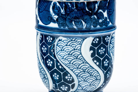 Japanese Teacup - Blue Wavy Geometric Arita-yaki Yunomi - 200ml
