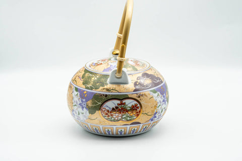 Japanese Tea Set - Floral Arita-yaki Dobin Teapot with 3 Lidded Yunomi Teacups - top-down view of the teapot