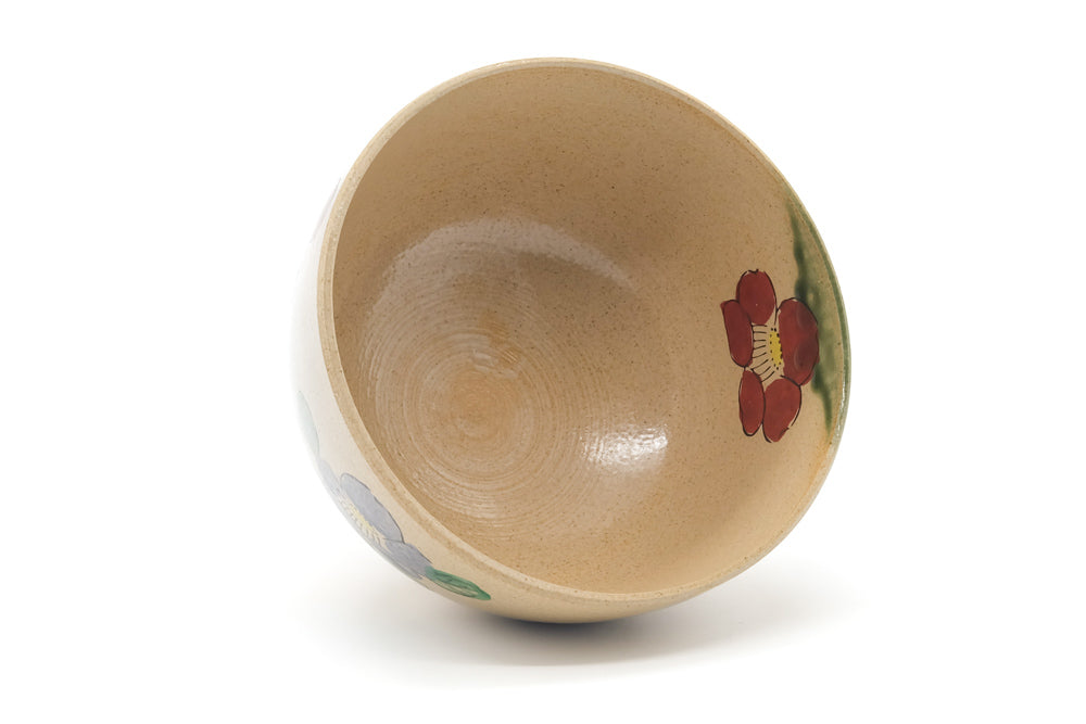 Japanese Matcha Bowl - Beige Camellias Chawan - 400ml