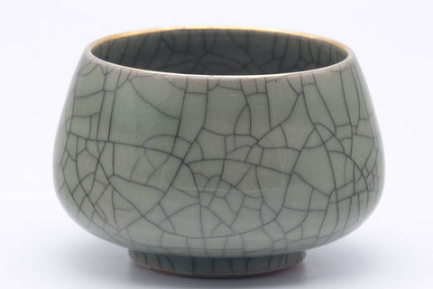 Japanese Teacup - Plump Crazed Green Celadon Obori Soma-yaki Yunomi - 150ml