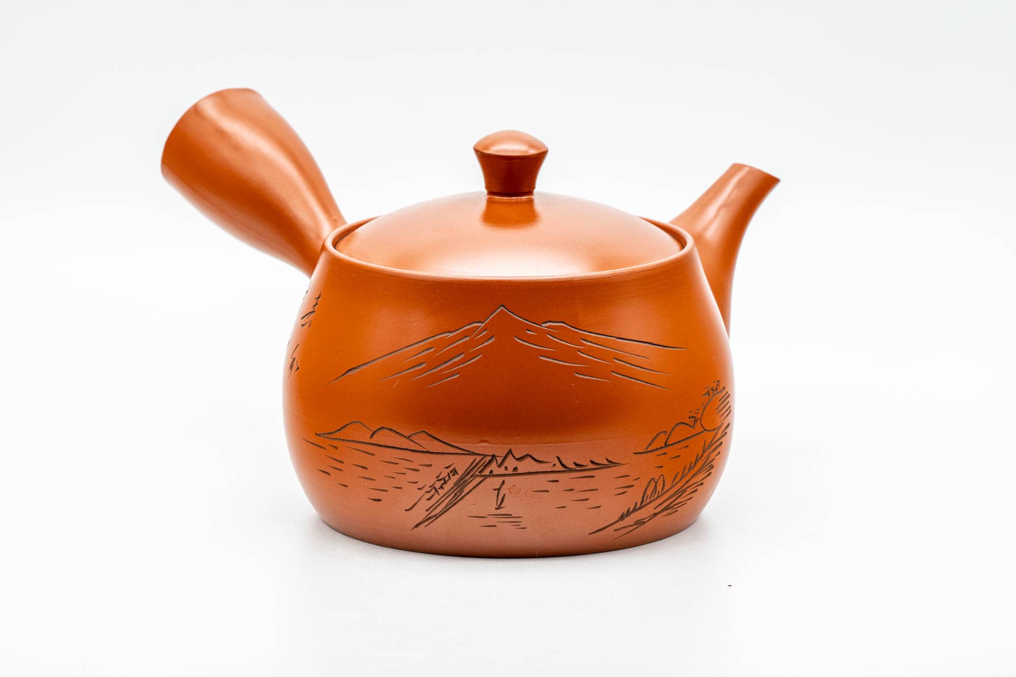 Japanese Kyusu - Large Mountain Engraved Tokoname-yaki Teapot - 550ml - Tezumi