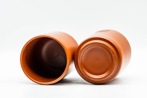 Japanese Teacups - Pair of Engraved Red Shudei Tokoname-yaki Yunomi - 150ml