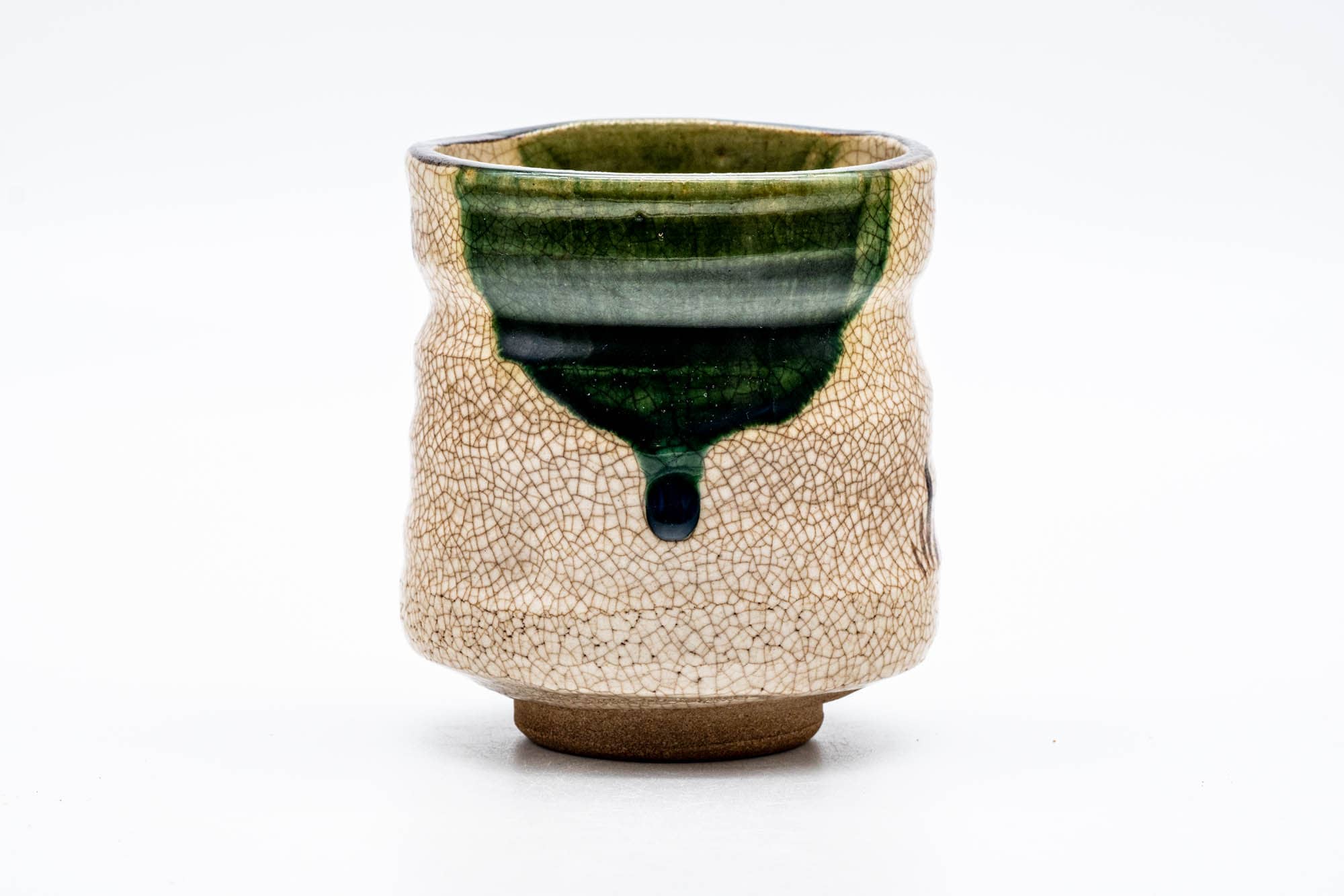Japanese Matcha Bowl - Cream Green Drip-Glazed Ao-Oribe Chawan - 250ml
