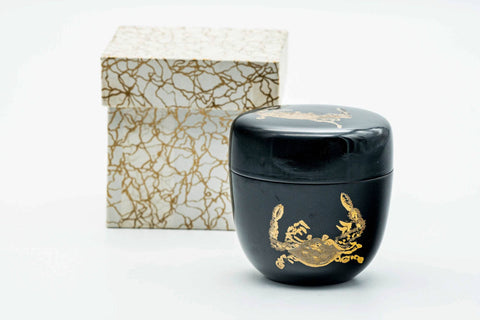 Japanese Natsume - Golden Crab Black Urushi Lacquered Matcha Tea Caddy - 100ml