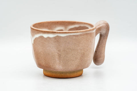 Tezumi — Japanese Teacup - Beige White Drip-Glazed Hagi-yaki Ushirode Yunomi - 110ml — front view from another angle