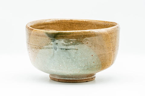 Japanese Matcha Bowl - Brown White Semi-Sphere Glazed Hantsutsu-gata Chawan - 350ml