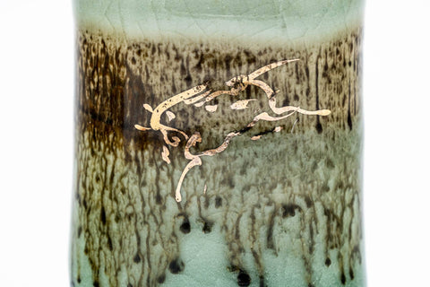 Japanese Teacup - Gold Horse Drip-Glazed Obori Soma-yaki Yunomi - 150ml