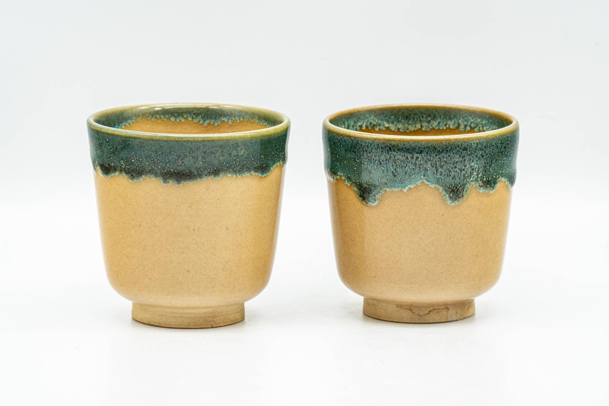 Japanese Teacups - Beige Turquoise Drip-Glazed Agano-yaki Yunomi - 85ml - Tezumi
