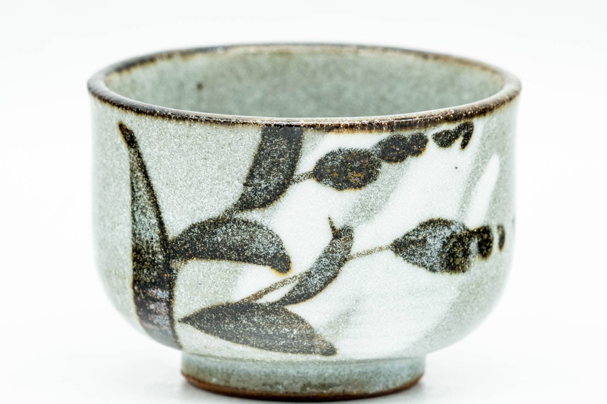 Japanese Teacup - Tiny Floral Grey Glazed Guinomi - 45ml