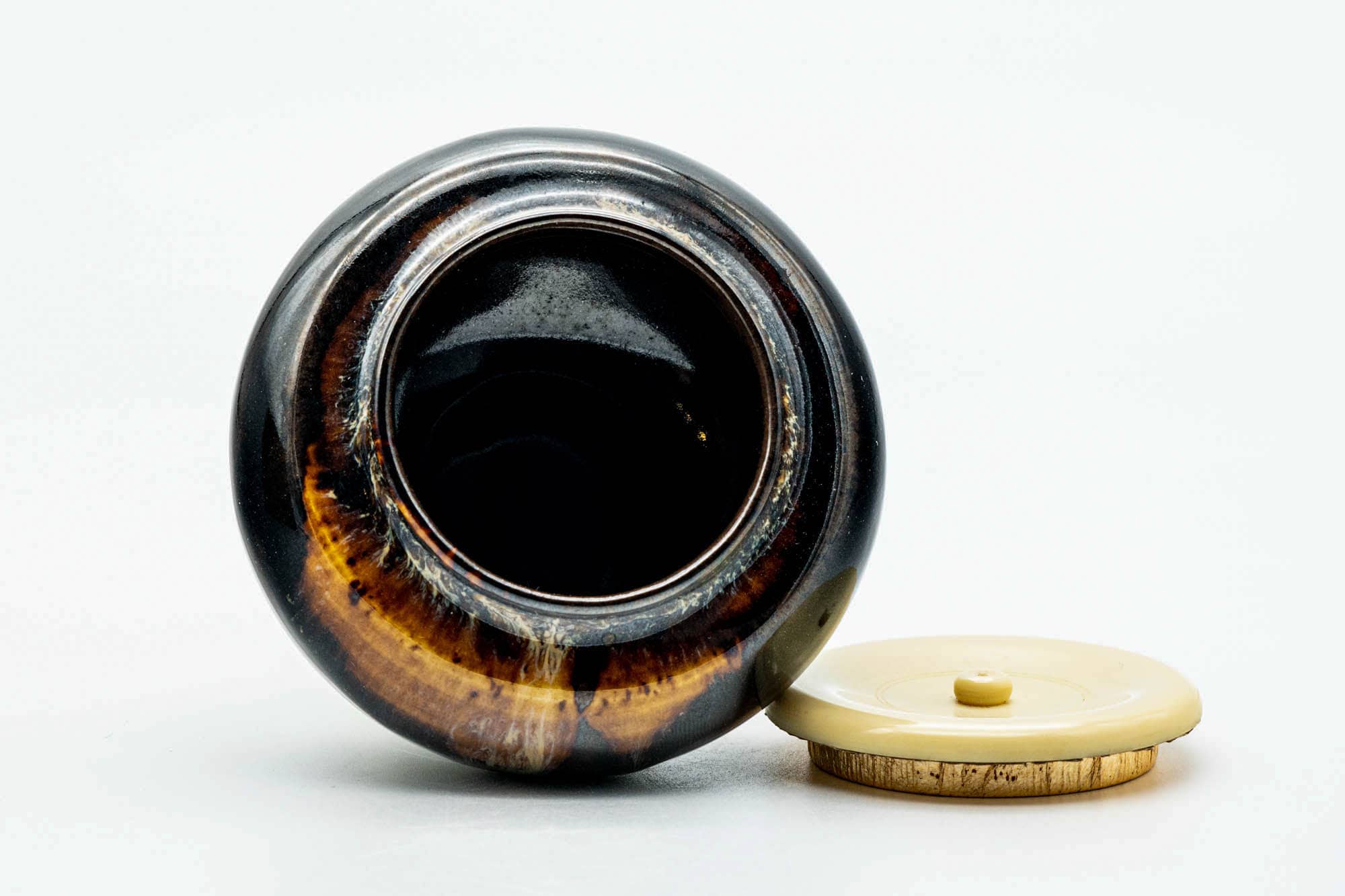 Japanese Chaire - 桶谷定一 Teiichi Oketani - Black Drip-Glazed Taikai Kyo-yaki Tea Canister
