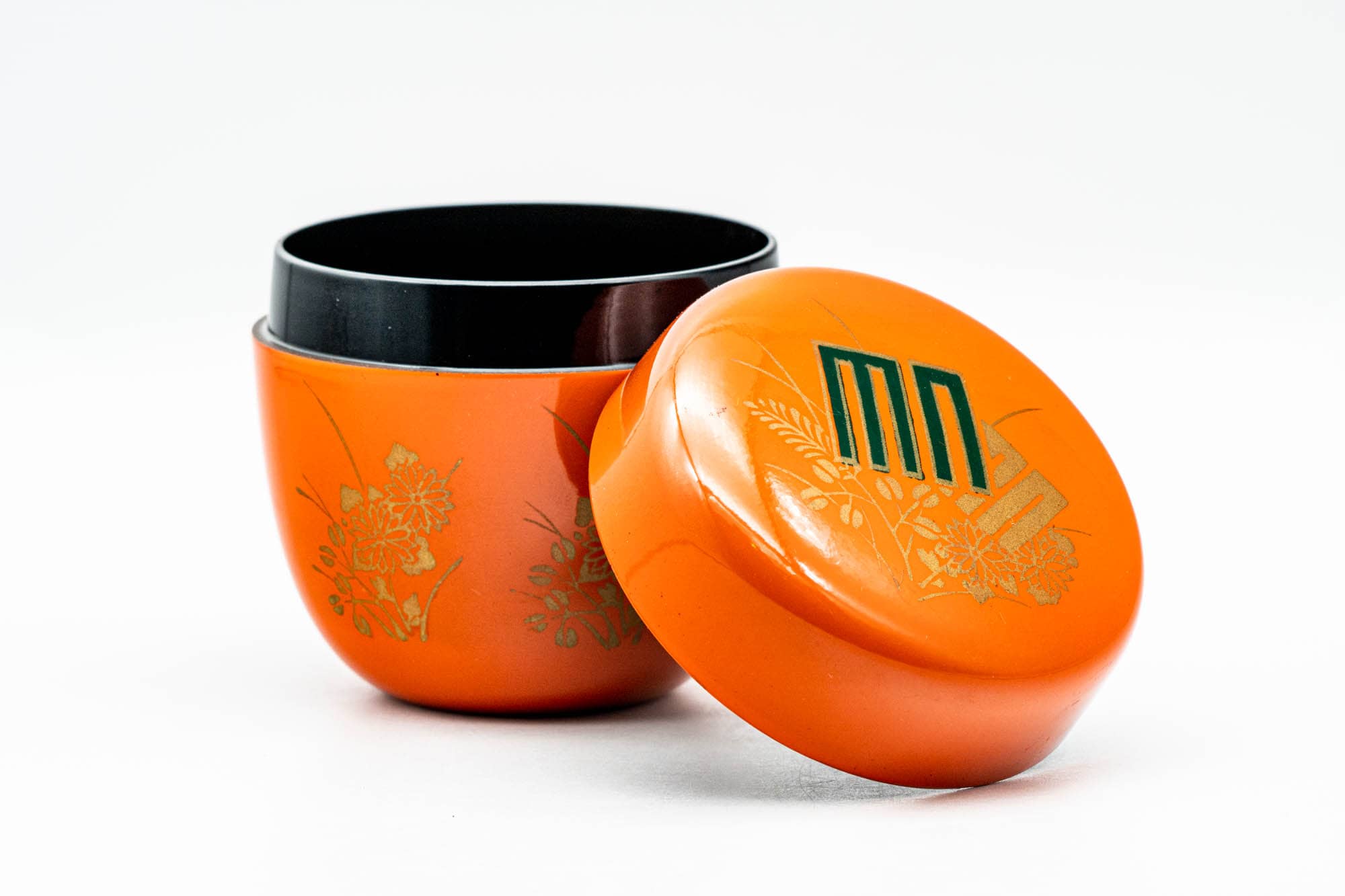 Japanese Natsume - Gold Floral Orange Lacquered Matcha Tea Canister - 100ml
