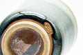 Japanese Teacup - Green Hare's Fur Drip-Glazed Yunomi - 190ml - close-up of the exposed clay base and foot ring