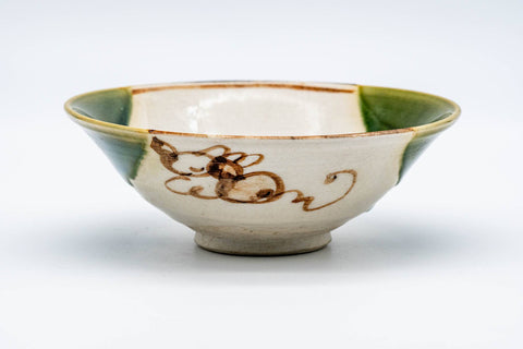 Japanese Matcha Bowl - Beige Green Hira-gata Oribe-yaki Chawan - 150ml