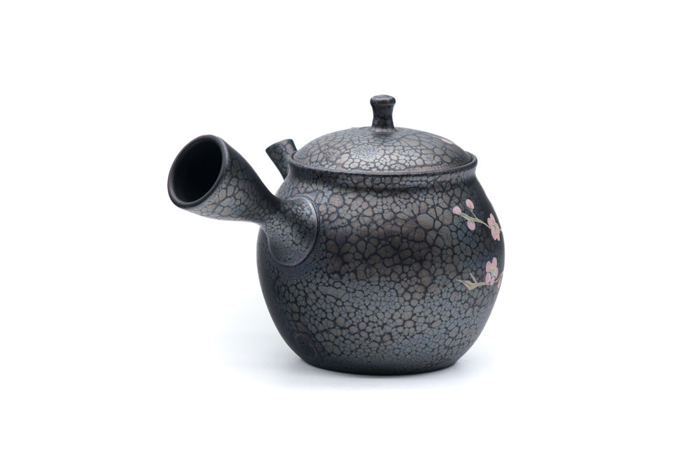 Plum Blossom Tenmoku Tokoname Kokudei Teapot - Thumbnail 4