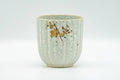 Japanese Teacup - Floral Speckled Grey-Glazed Kiyomizu-yaki Yunomi 120ml - front view showing the floral design