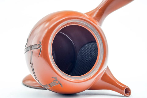 Japanese Kyusu - Bamboo Engraved Tokoname-yaki Mesh Teapot - 350ml