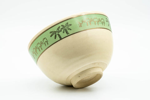 Japanese Matcha Bowl - Camel Green Palm Trees Kyo-yaki Chawan - 300ml - Tezumi