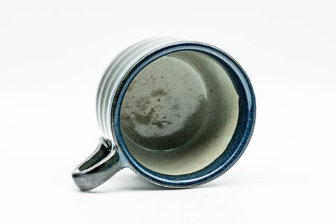 Japanese Teacup - Black Blue Glazed Ushirode Rear-Handled Teacup - 140ml