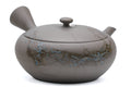 Mogake yakishime unglazed Tokoname kyusu teapot with side handle - high-angle view showing the body and side handle