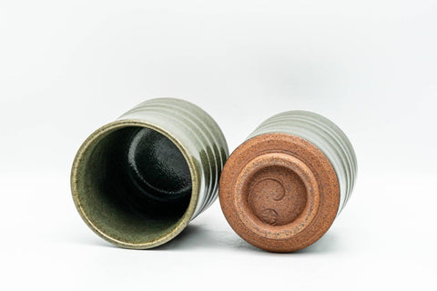 Japanese Teacups - Pair of Green Spiraling Meoto Yunomi in Wooden Box - 140ml