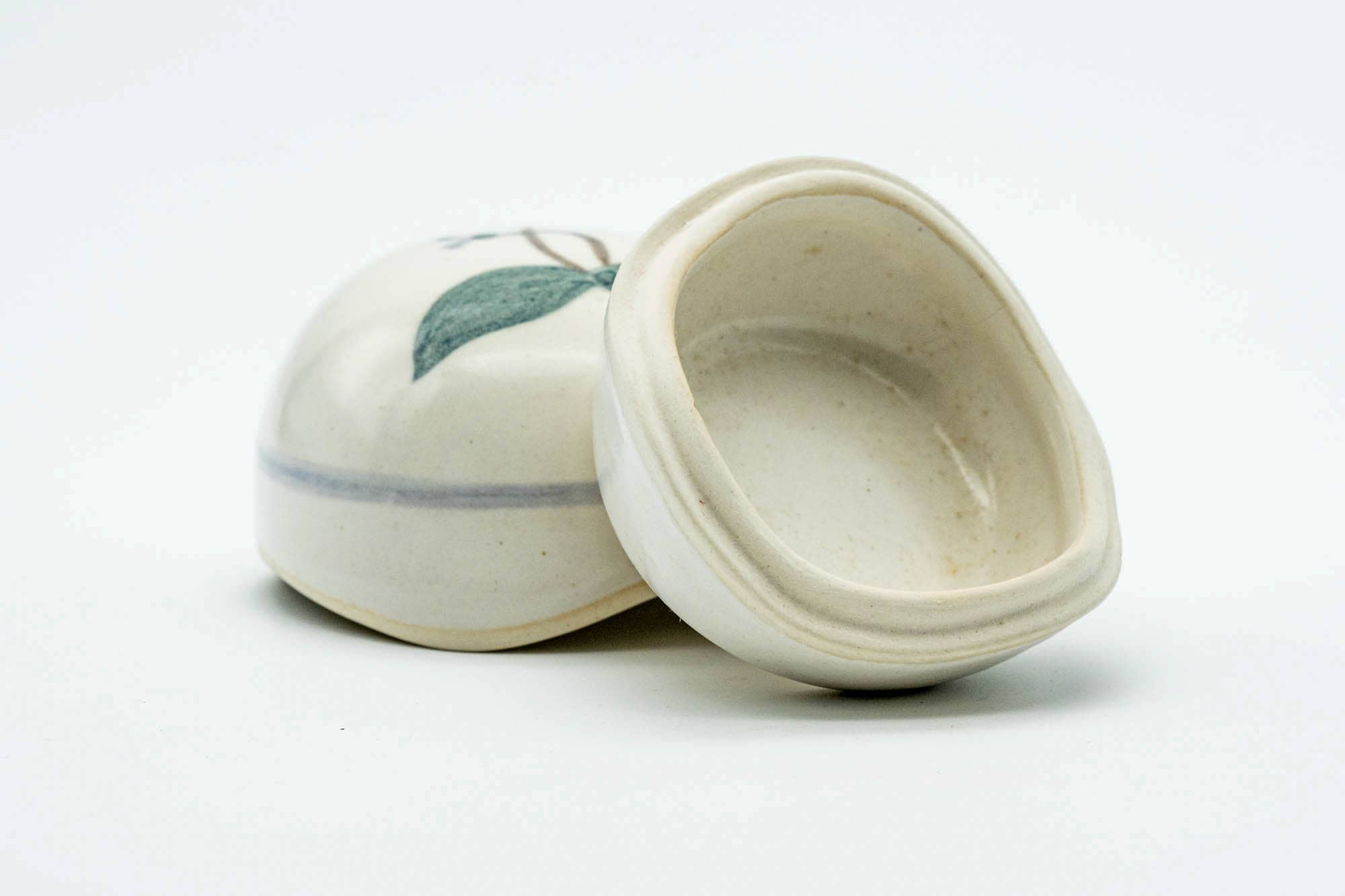 Japanese Kogo - Floral White Ceramic Incense Container