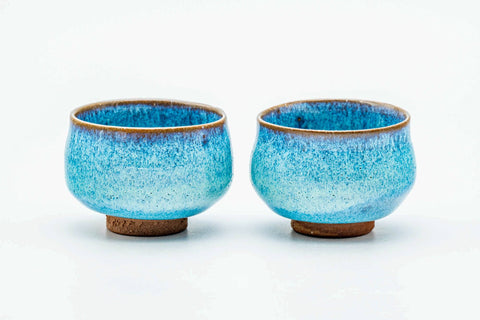Japanese Teacups - Pair of Sky Blue Glazed Guinomi - 55ml