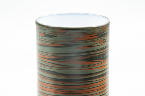 Japanese Teacup - 雲仙窯 Unzen Kiln Nerikomi Tokoname-yaki Yunomi - 160ml - closeup of the green and brown marbled clay
