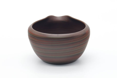 Tezumi — Japanese Katakuchi - Red Nerikomi Tokoname Handleless Yuzamashi - 235ml — top-down view of the interior
