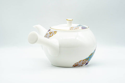 Japanese Kyusu - Wavy Decorated Porcelain Arita-yaki Debeso Teapot - 400ml