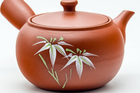 Japanese Tea Set - Bamboo Painted Tokoname-yaki Kyusu Teapot with 5 Yunomi Teacups