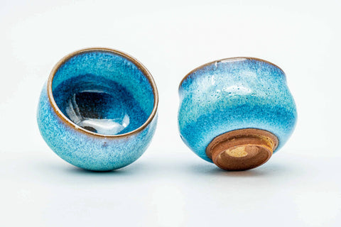 Japanese Teacups - Pair of Sky Blue Glazed Guinomi - 55ml