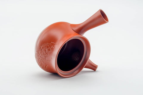 Japanese Tea Set - Floral Engraved Tokoname-yaki Kyusu Teapot and 5 Yunomi Teacups