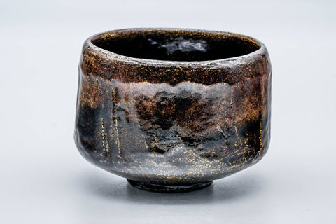 Japanese Matcha Bowl - 手 Faceted Black Amber Glazed Raku Chawan - 300ml