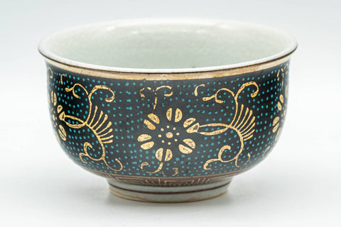 Japanese Teacup - 九谷焼 Floral Aochibu Kutani-yaki Porcelain Yunomi - 90ml