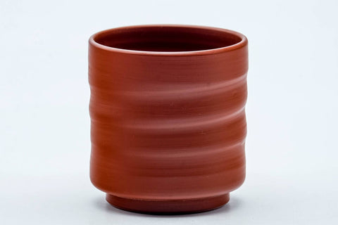 Tezumi — Japanese Teacup - Spiraling Red Shudei Tokoname-yaki Yunomi - 100ml — tipped to show the interior