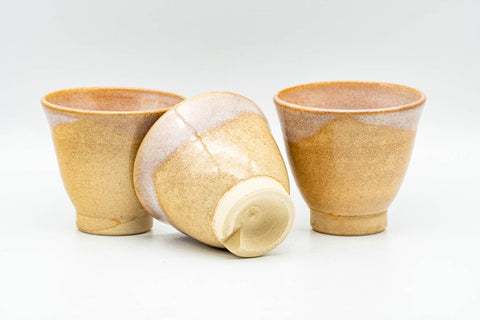Japanese Teacups - Set of 3 Small Beige Drip-Glazed Hagi-yaki Guinomi - 35ml