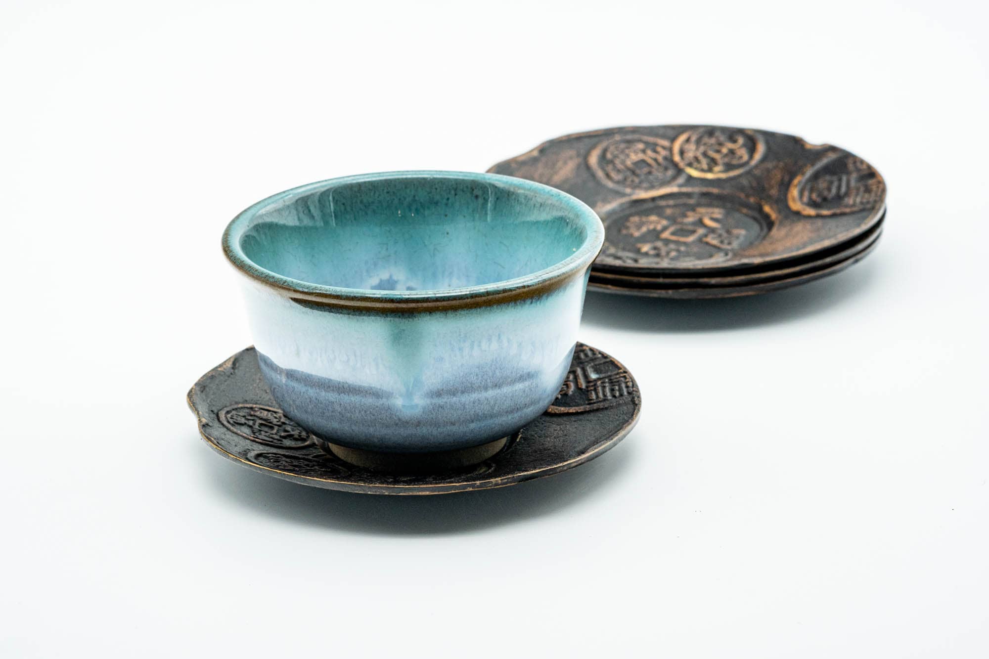 Japanese Chataku - Set of 4 Heavy Metal Emblemed Kanji Tea Coasters