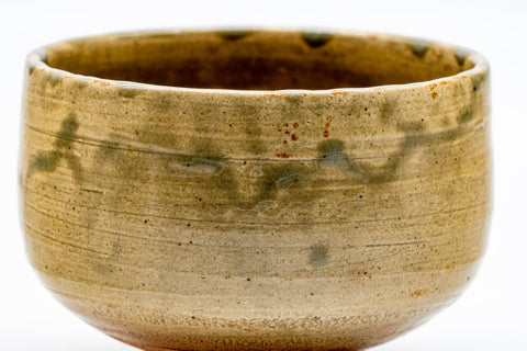 Tezumi — Japanese Matcha Bowl - Earthy Drip-Glazed Shigaraki-yaki Hantsutsu-gata Chawan - 350ml — tipped to show the interior