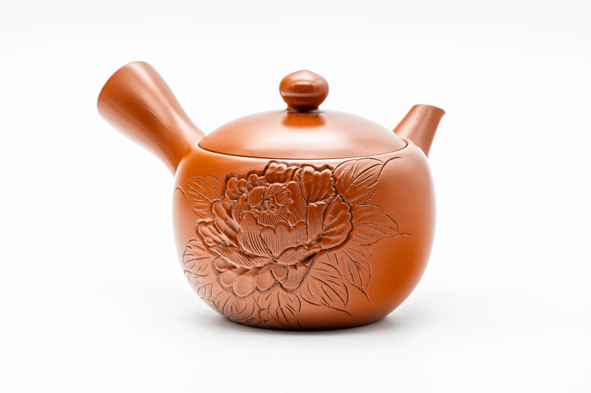 Japanese Tea Set - Camellia Engraved Shudei Tokoname-yaki Kyusu Teapot with 5 Yunomi Teacups