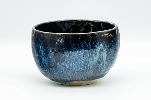 Japanese Matcha Bowl - Black and Blue Drip-Glazed Wabi-Sabi Chawan - 300ml